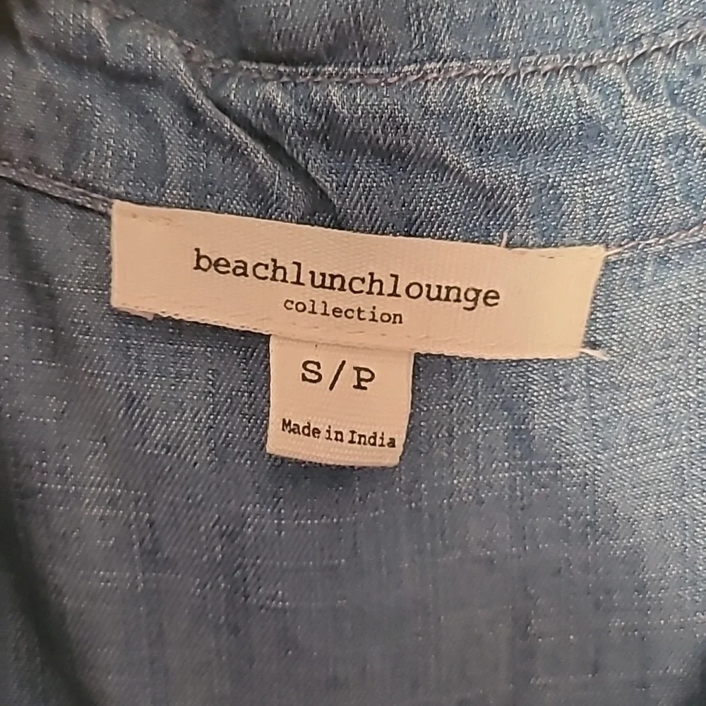 Beach lunch lounge Sleeveles Chambray Shift Dress Sz S - Picture 3 of 6